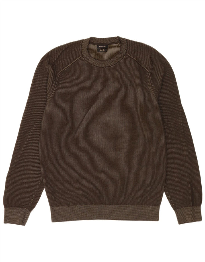 Męski sweter z okrągłym dekoltem Massimo Dutti Średni brązowy bawełniany