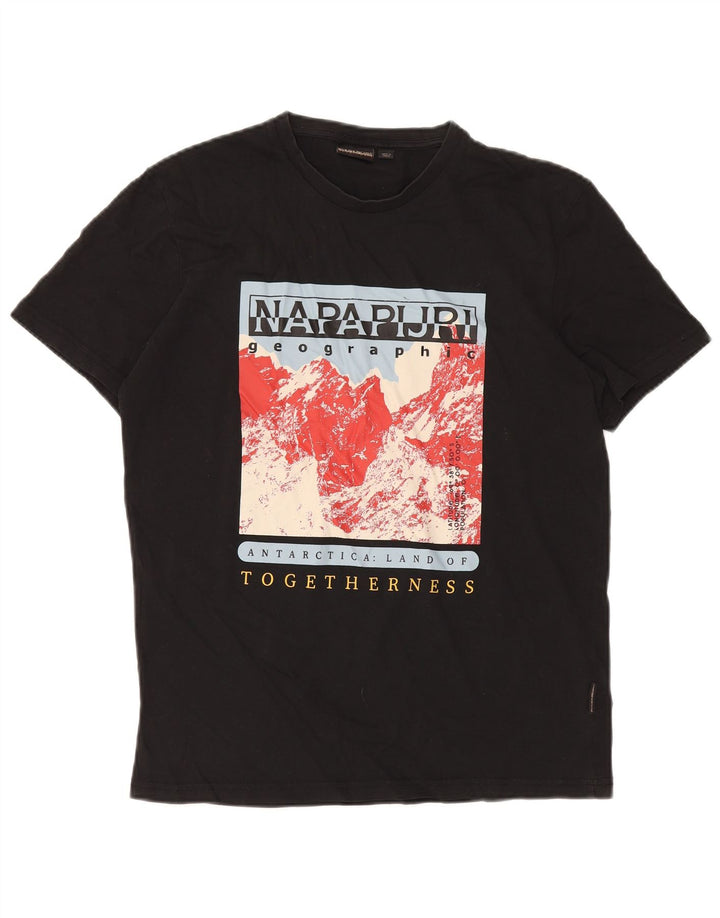 Męski T-shirt z grafiką Napapijri Top, średni czarny, bawełniany