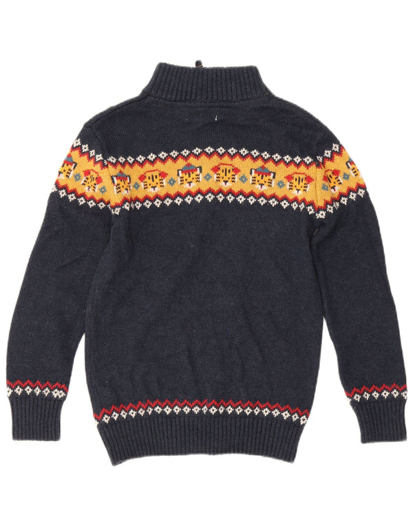 Sweter chłopięcy Fat Face z zamkiem błyskawicznym, 6-7 lat, granatowy, bawełniany Fair Isle