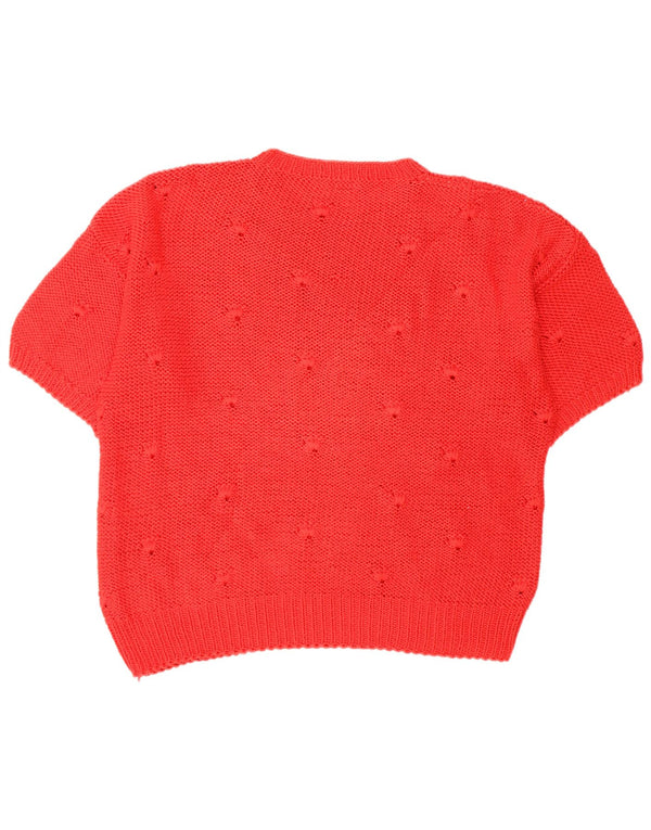 Vintage damski sweter z krótkim rękawem i okrągłym dekoltem UK 16, duży czerwony