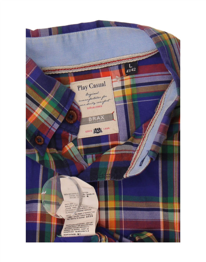 VINTAGE Mens Shirt Size 41/42 Large Blue Check Cotton Vintage Vintage and Second-Hand Vintage from Messina Hembry 