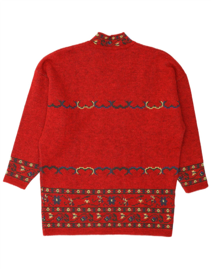 Sweter damski w stylu vintage z dekoltem w szpic IT 42 Średni czerwony Fair Isle Wool