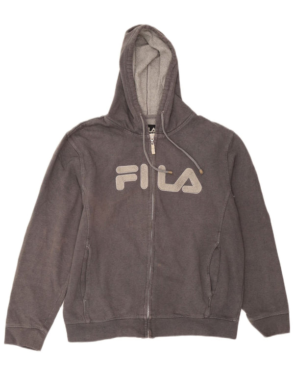 Fila Womens Graphic Zip Hoodie Sweater UK 16 Large Grey Cotton