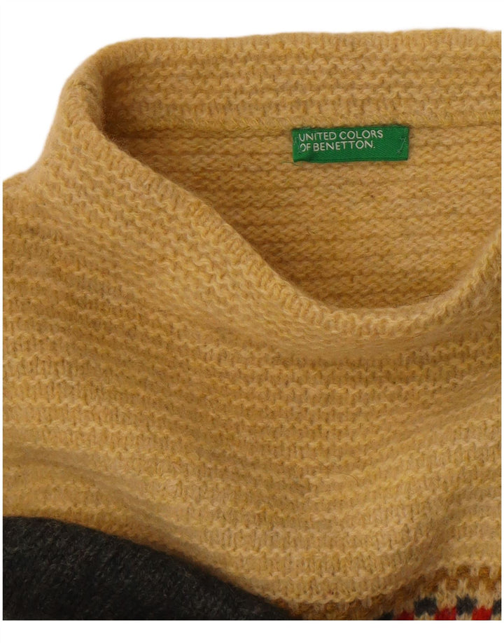 Damski sweter z golfem Benetton UK 16, duży, szary, z blokami kolorów