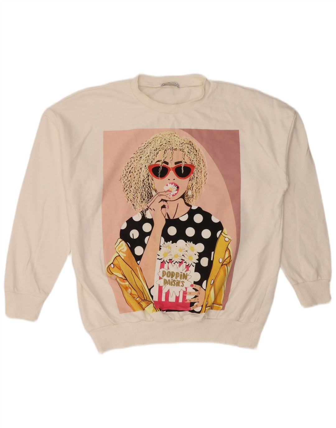Damska bluza oversize Zara z grafiką, UK 10, mała, biała, bawełniana