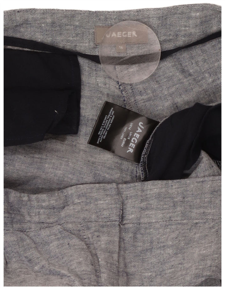 Damskie proste, przycięte spodnie JAEGER UK 16 Large W36 L25 Niebieskie lniane