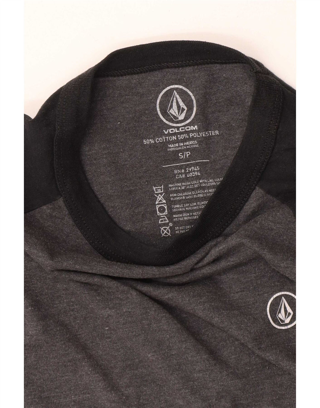 Damski top Volcom z rękawem 3/4, UK 10, mały, szary, bawełniany w bloki kolorów