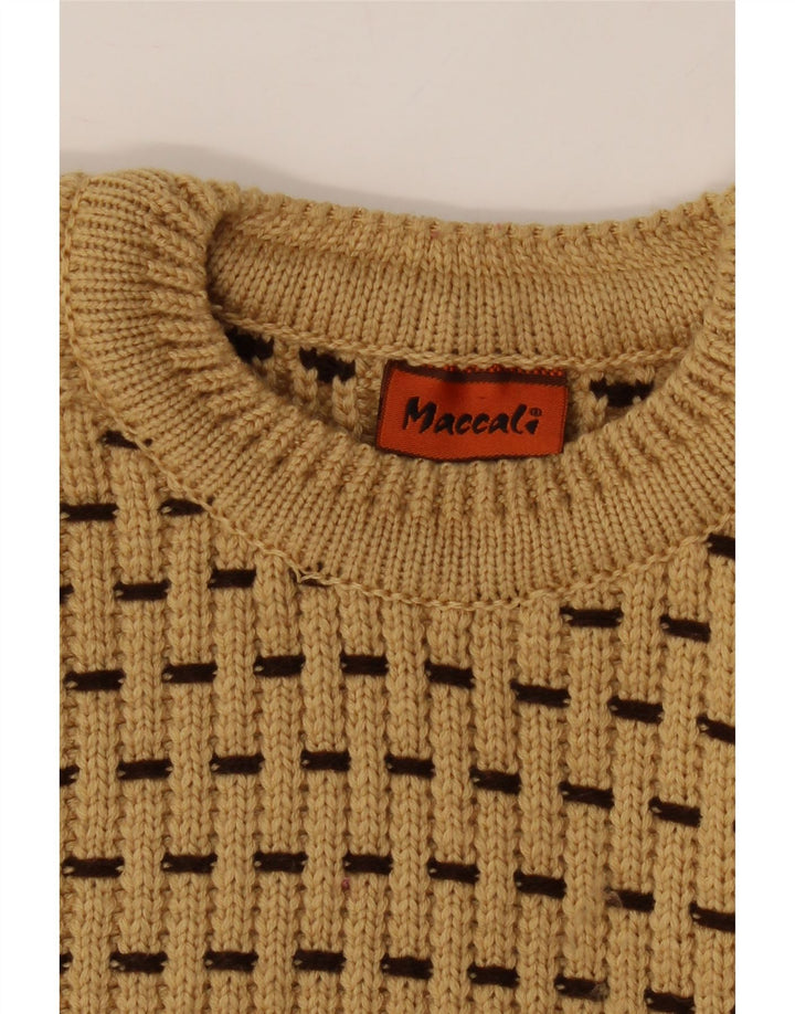 MACCALI Mens Crew Neck Jumper Sweater Small Beige Striped Acrylic Vintage Maccali and Second-Hand Maccali from Messina Hembry 