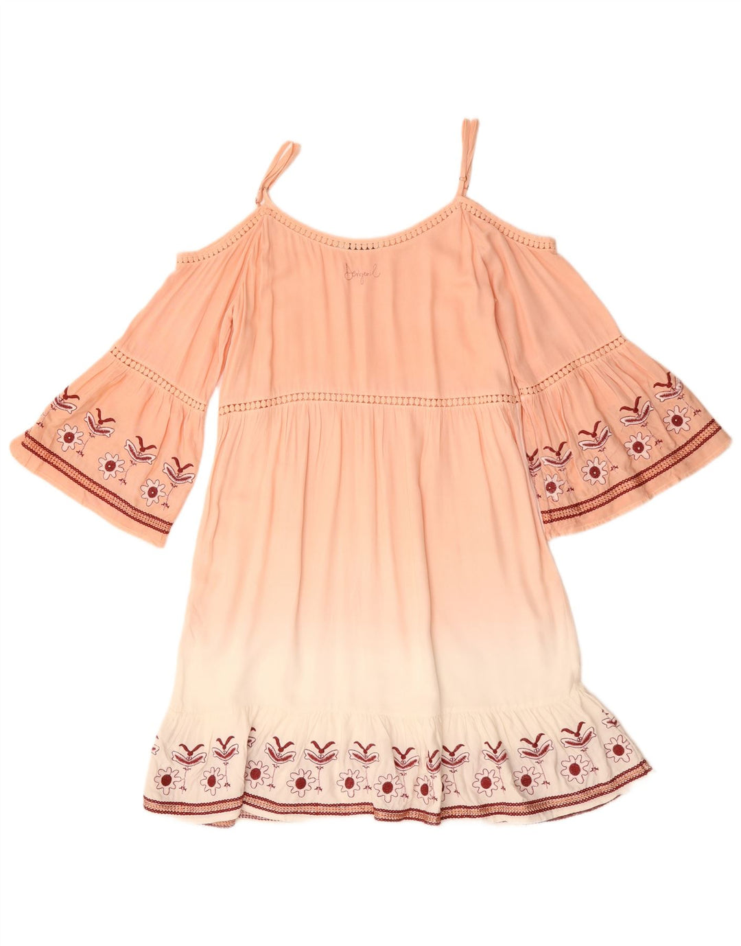 Desigual damska sukienka z odkrytymi ramionami i rękawami 3/4 EU 38, średni różowy kwiatowy