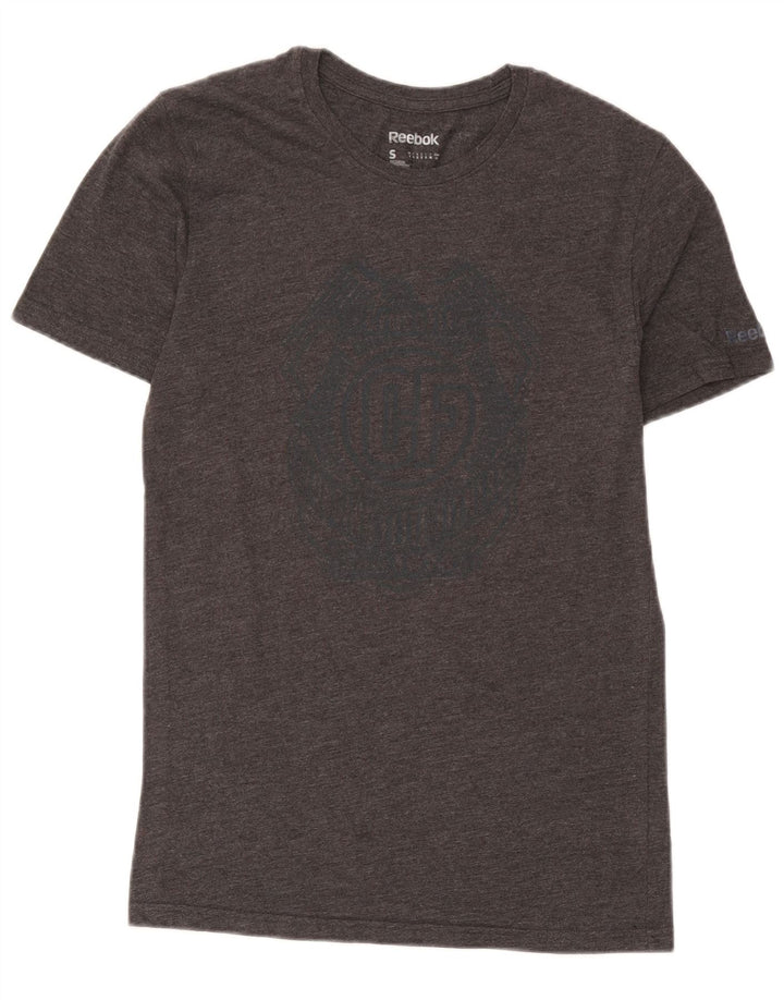 Męski T-shirt Reebok z grafiką, mały, szary, nakrapiany poliester