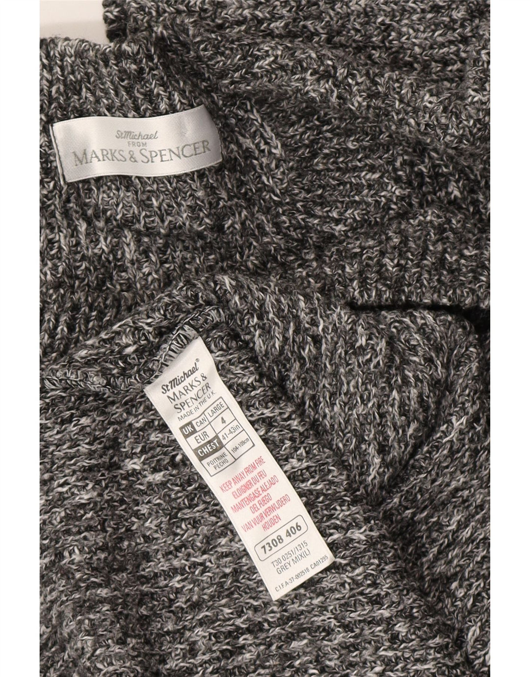 Marks & Spencer Męski sweter z okrągłym dekoltem, duży, szary, nakrapiany akryl