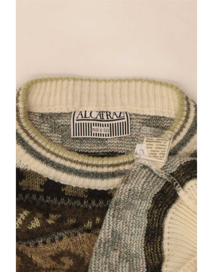 Męski sweter z okrągłym dekoltem Alcatraz, duży, wełniany khaki Fair Isle