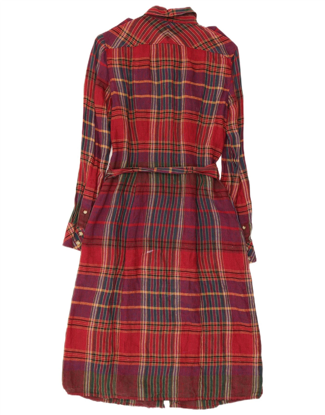 RALPH LAUREN Damska wojskowa sukienka koszulowa US 4, lniana w małą czerwoną kratę