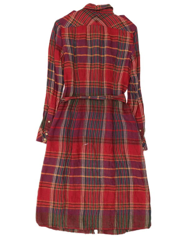 RALPH LAUREN Damska wojskowa sukienka koszulowa US 4, lniana w małą czerwoną kratę
