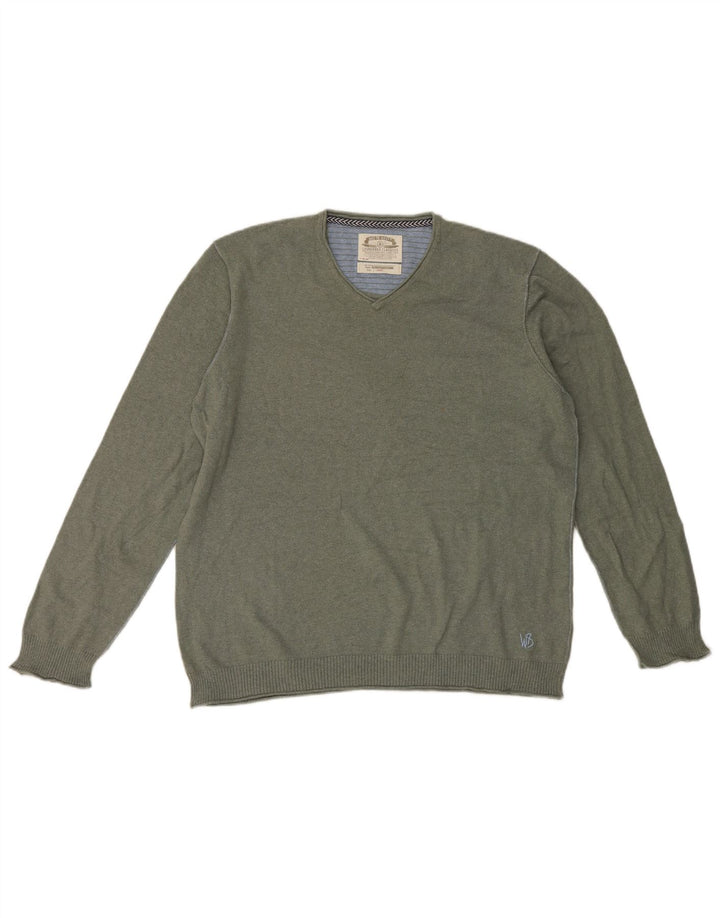 Męski sweter z dekoltem w serek White Stuff XL, bawełniany khaki