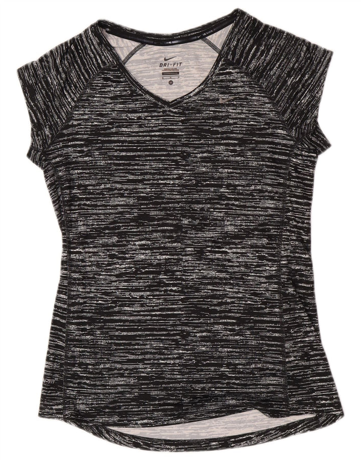 Damska koszulka Nike Dri Fit Top UK 12, średni czarny poliester w cętki