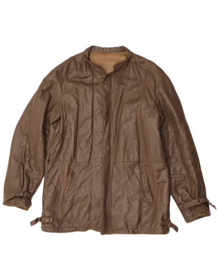 Vintage męska kurtka skórzana IT 54 2XL brązowa
