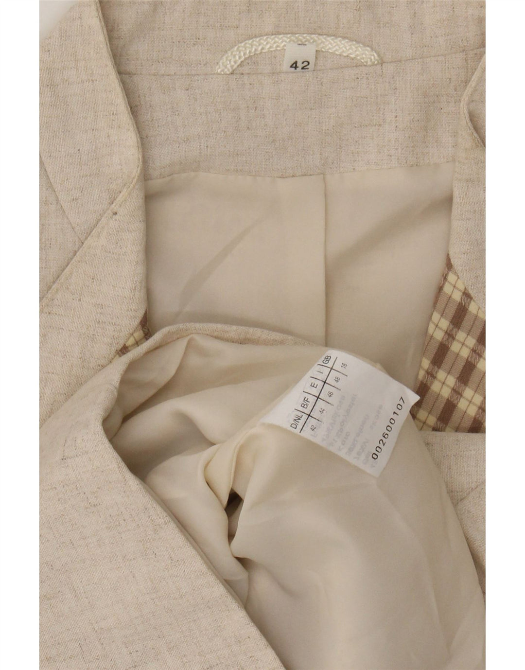 Vintage damska marynarka z rękawami 3/4 i 2 guzikami UK 16, duża beżowa wiskoza