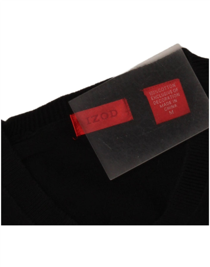 Izod Męski sweter z dekoltem w kształcie litery V, średniej wielkości, czarny, bawełniany