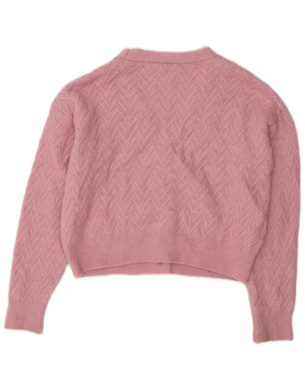 ZARA Womens Crop Cardigan Sweater UK 14 Medium Pink Chevron Acrylic