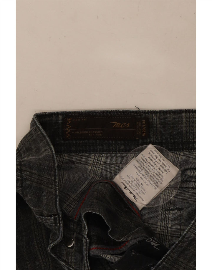 MARLBORO CLASSICS Męskie proste spodnie codzienne W29 L29 Czarna bawełniana krata