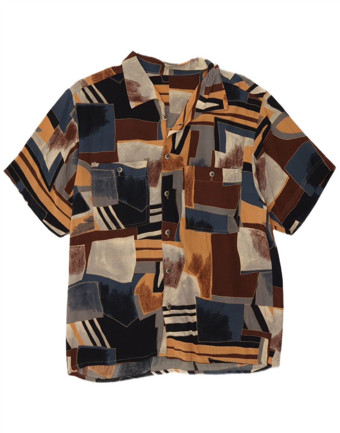 Koszula męska z krótkim rękawem w stylu vintage, mała, wielobarwna, geometryczna, retro