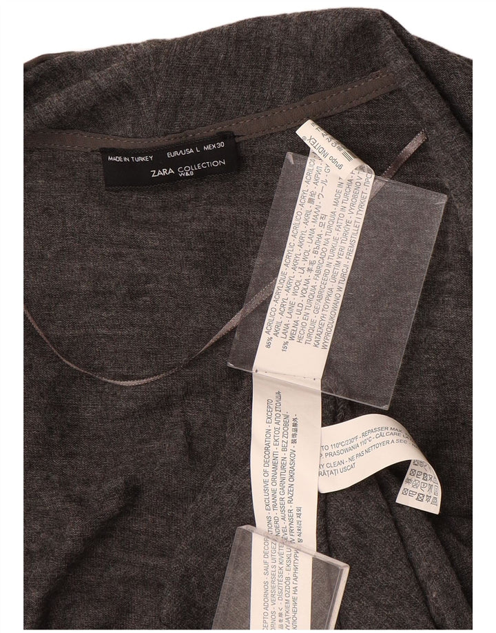 ZARA Womens Open Cardigan Sweater UK 14 Large Grey Acrylic
