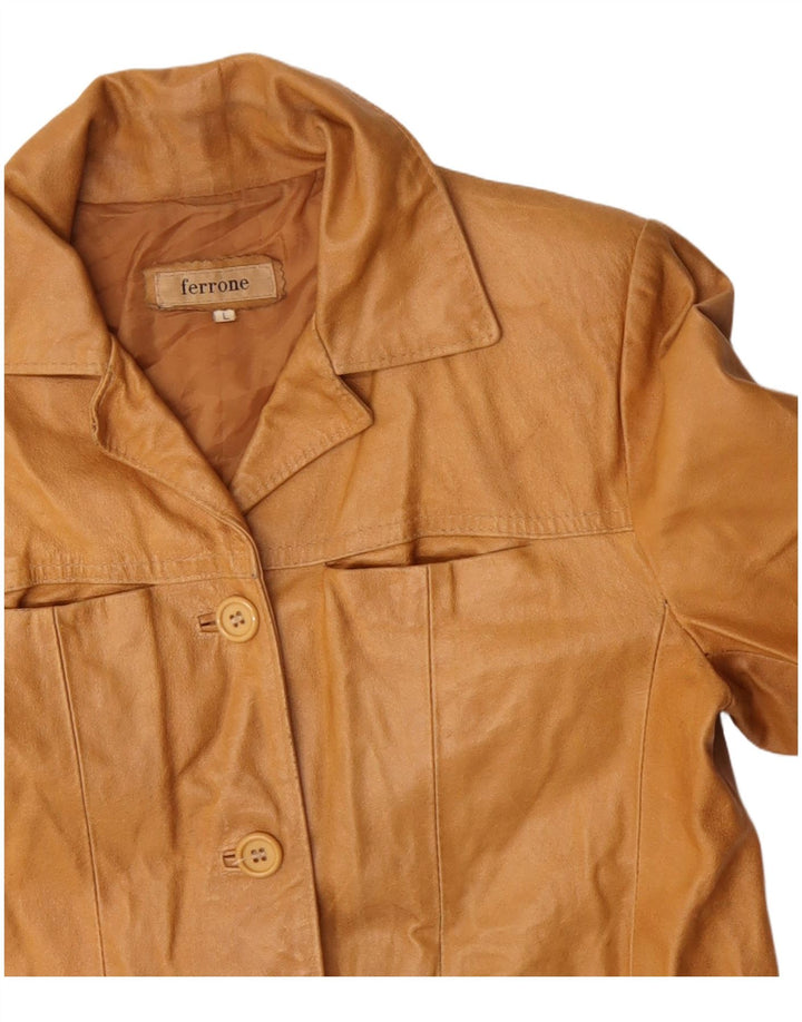 Damska kurtka skórzana FERRONE UK 16, duża brązowa skóra