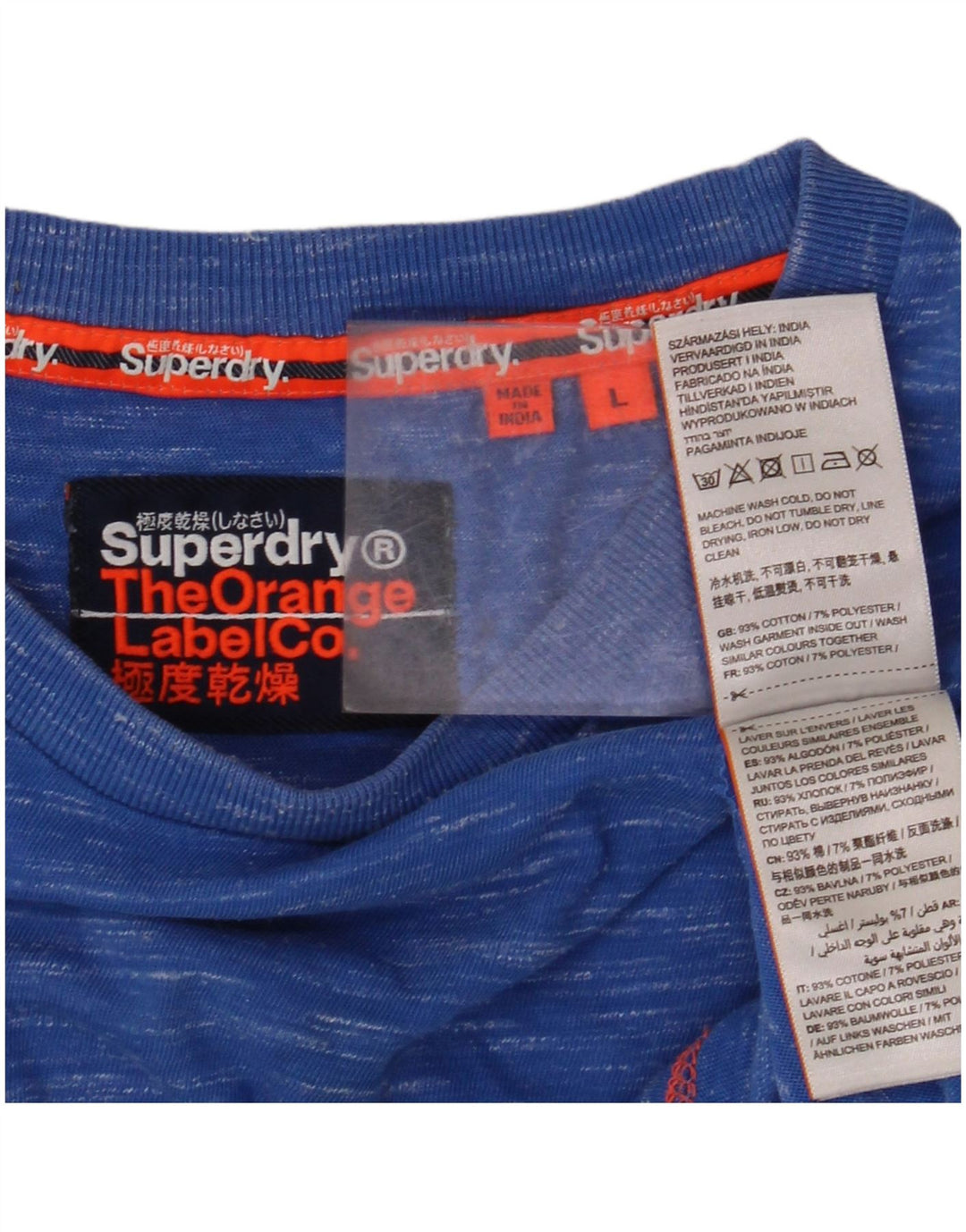 SUPERDRY Męski T-shirt Top, duży, niebieski, bawełniany w cętki
