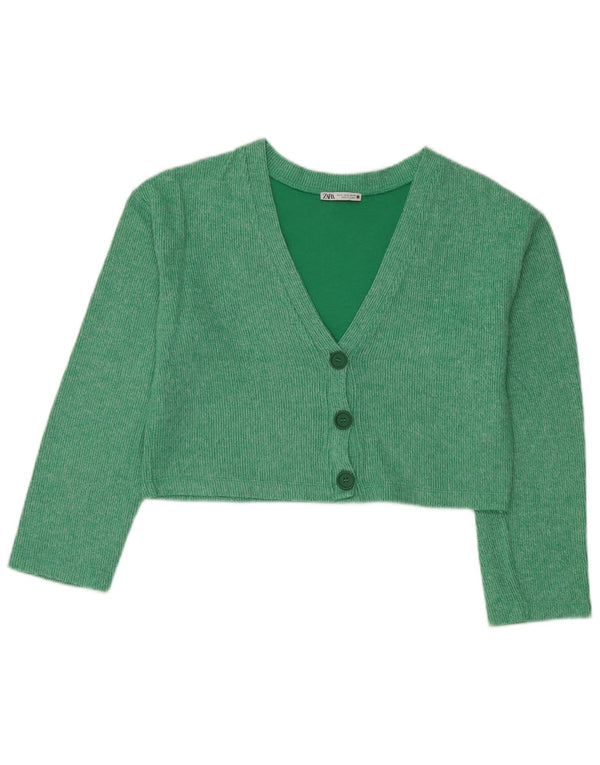 Damski sweter oversize Zara Crop Cardigan UK 10 Small, zielony, bawełniany