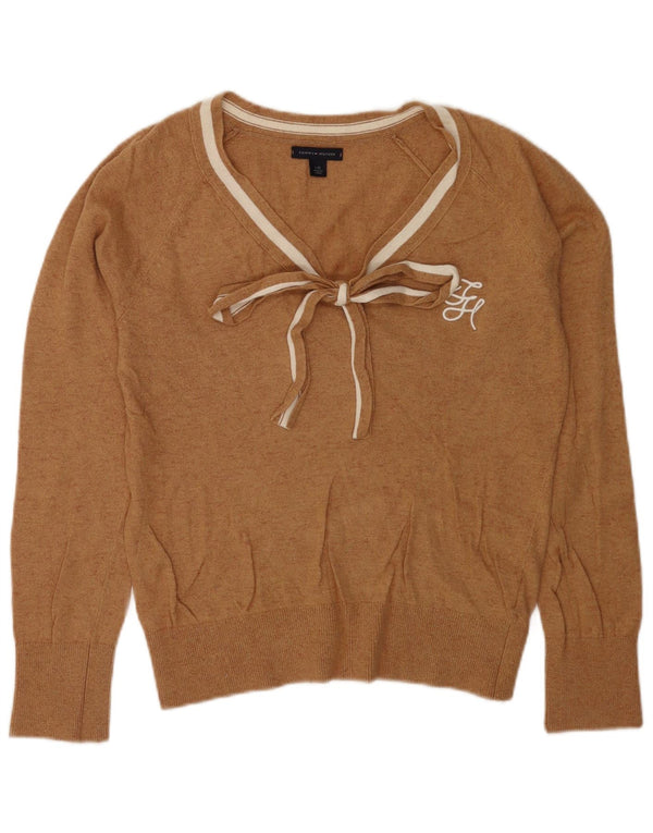 Damski sweter Tommy Hilfiger z dekoltem w kształcie litery V, UK 16, duży brązowy