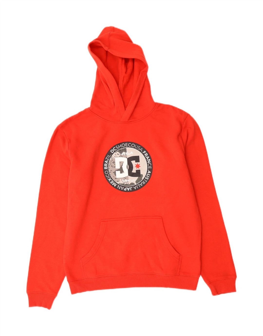 DC Womens Graphic Hoodie Jumper UK 16 Large Red Vintage DC and Second-Hand DC from Messina Hembry 