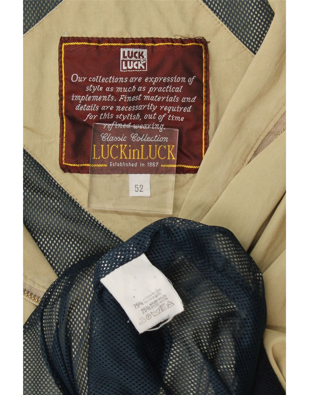 LUCK IN LUCK Mens Bomber Jacket IT 52 XL Beige Viscose Vintage Luck in Luck and Second-Hand Luck in Luck from Messina Hembry 