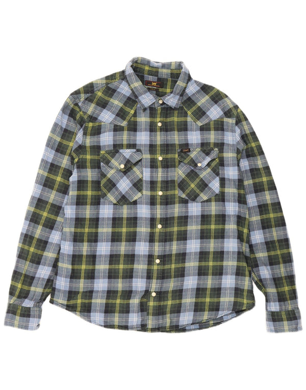 Lee Mens Slim Fit Flannel Shirt XL Blue Check Cotton