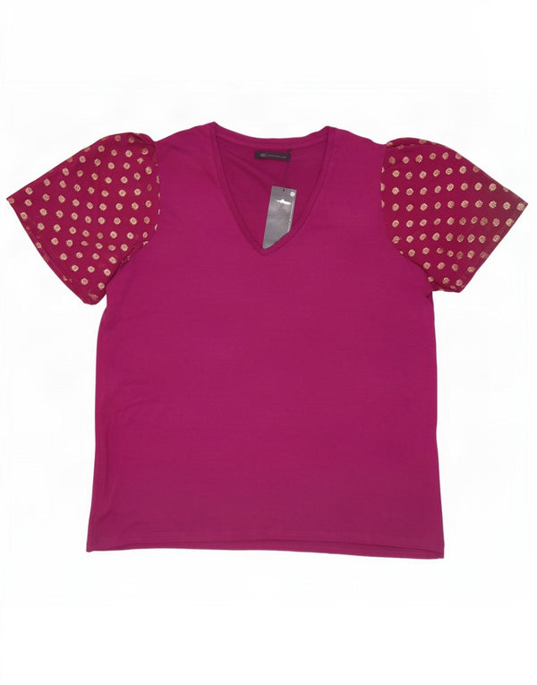 Marks & Spencer Womens T-Shirt Top UK 18 XL Maroon Spotted Viscose