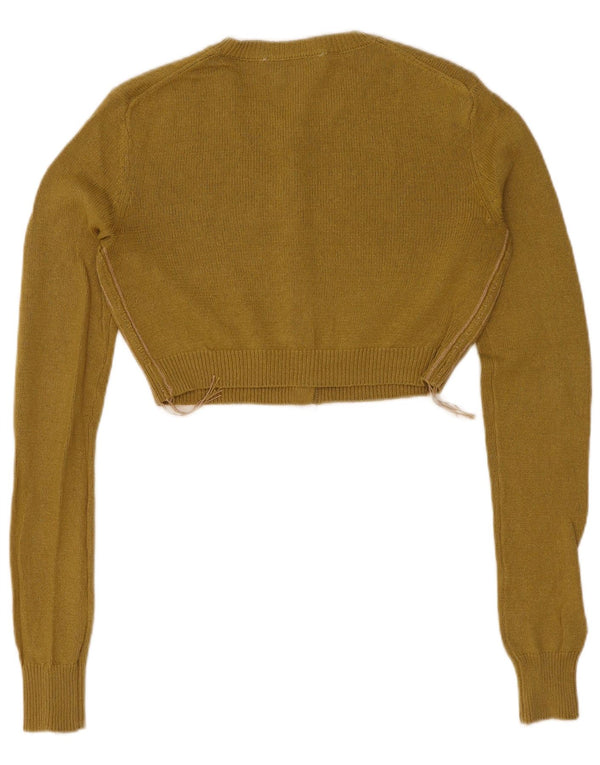 Zara Womens Crop Cardigan Sweater UK 10 Small Green Cotton