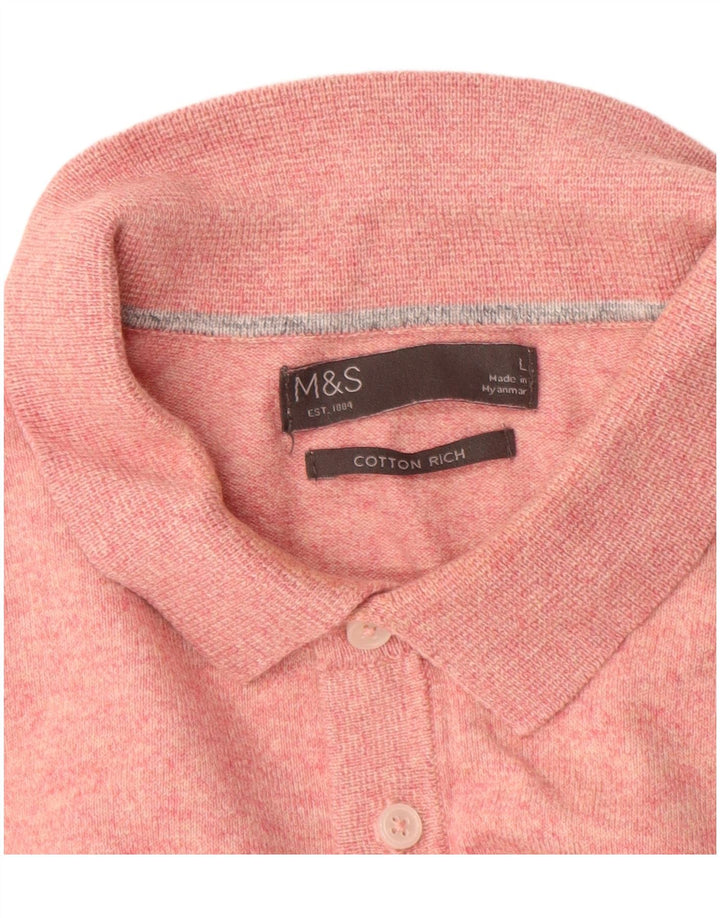 Marks & Spencer Męski sweter polo, duży, różowy, bawełniany