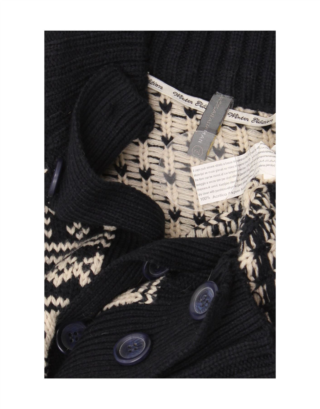 Męski sweter rozpinany VINTAGE 2XL granatowy Fair Isle akryl