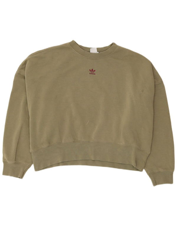 Damski sweter oversize ADIDAS Crop UK 14, duży, bawełniany khaki