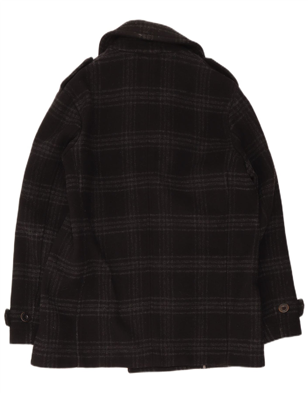 Pretty Green Męski płaszcz grochowy UK 40, duża, czarna wełna w kratkę