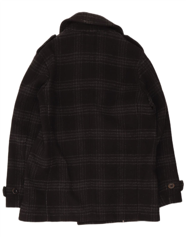 Pretty Green Męski płaszcz grochowy UK 40, duża, czarna wełna w kratkę