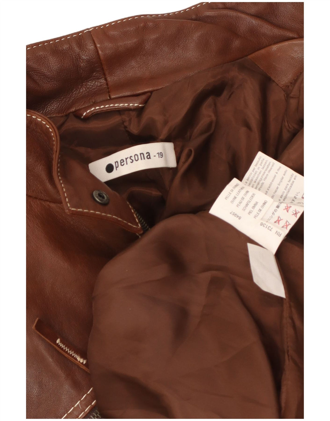 Persona Damska kurtka skórzana oversize, rozmiar 19, mała brązowa skóra