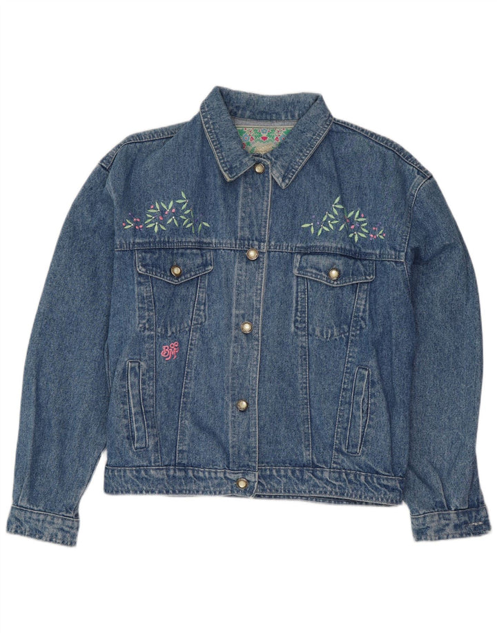 Damska kurtka dżinsowa VINTAGE Graphic Crop UK 14, duża niebieska