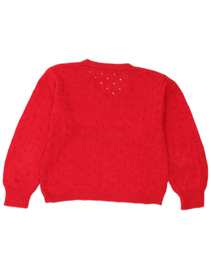 Vintage damski sweter z dekoltem w kształcie litery V, UK 12, średni czerwony