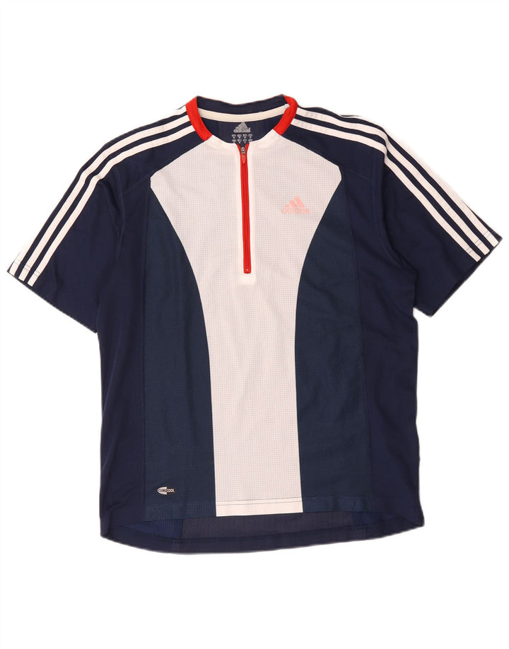 Adidas Męski T-shirt Climacool Zip Neck Top Średni Granatowy Kolorblok