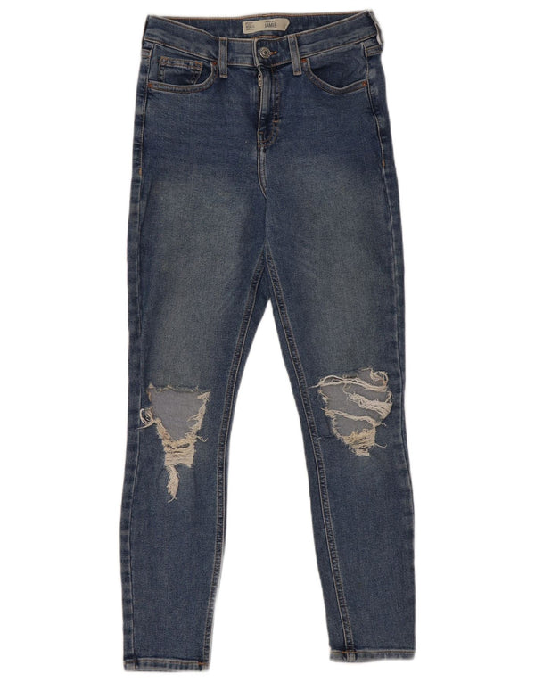 Topshop Damskie jeansy Jamie Distressed Crop Skinny W26 L25 Niebieski poliester
