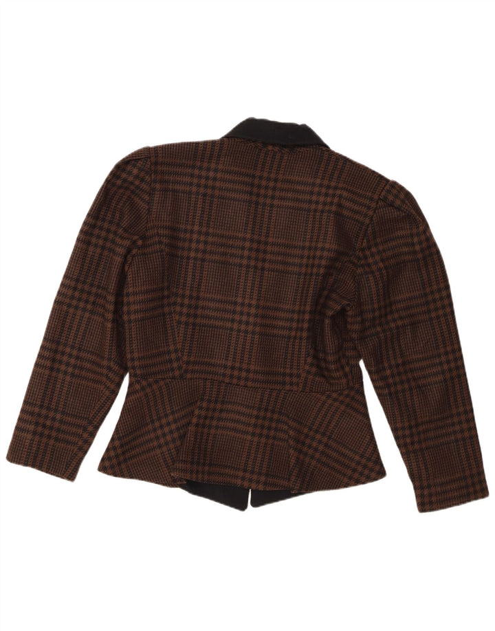 Vintage damska marynarka zapinana na 1 guzik IT 46, duża brązowa pepitka