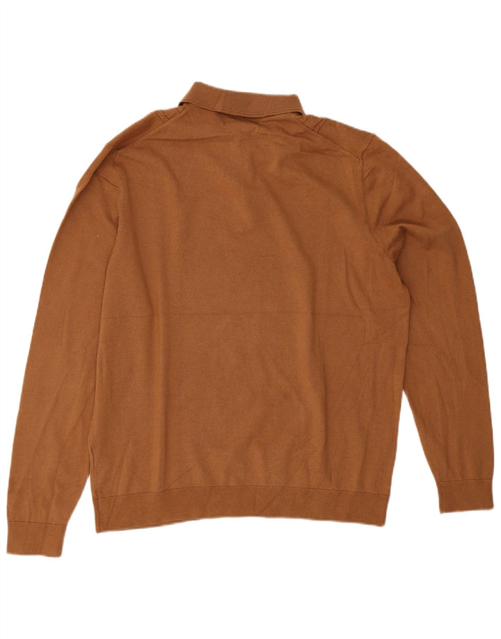 Marks & Spencer Męski sweter polo, duży, brązowy, bawełniany