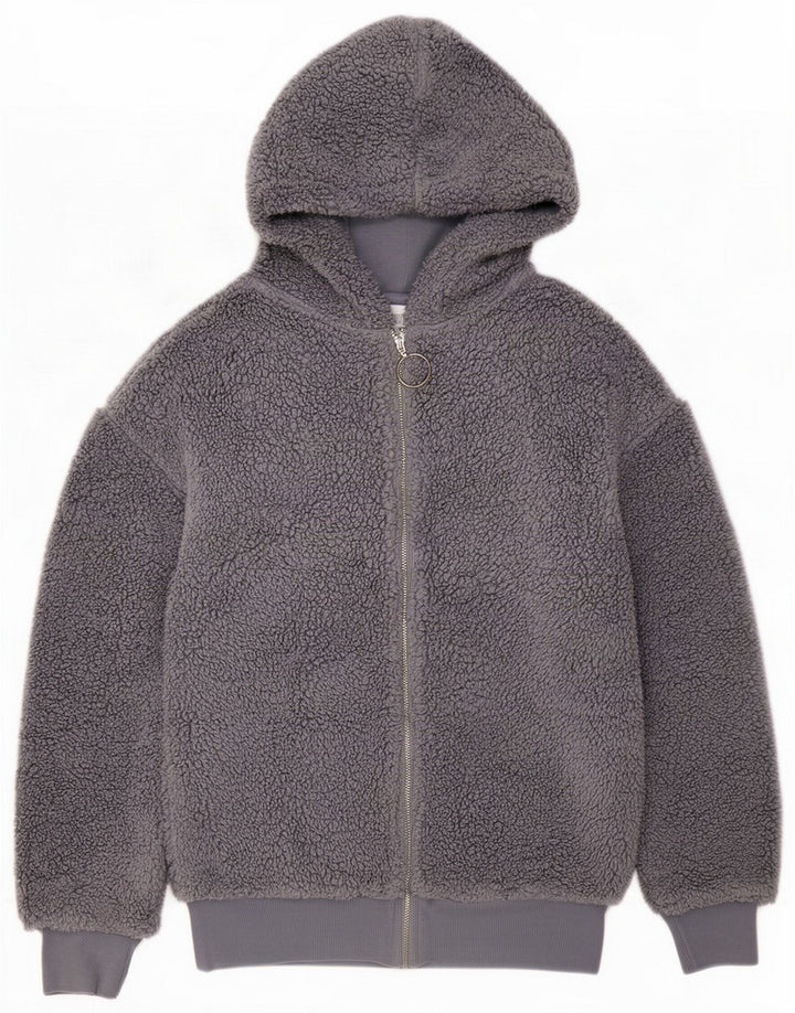 Topshop Damska kurtka polarowa z kapturem UK 8 Small Grey Polyester