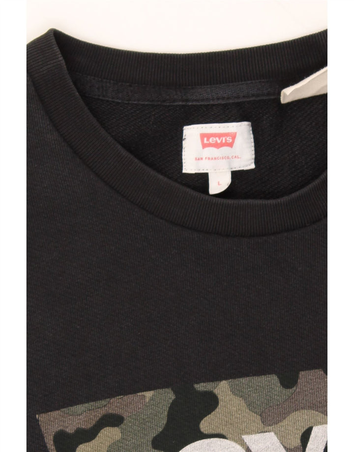 LEVI'S Mens Graphic Sweatshirt Jumper Large Black Cotton Vintage Levi's and Second-Hand Levi's from Messina Hembry 